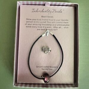 NWT Individuality Beads Best Friends Bracelet Black Leather Silver New in Box